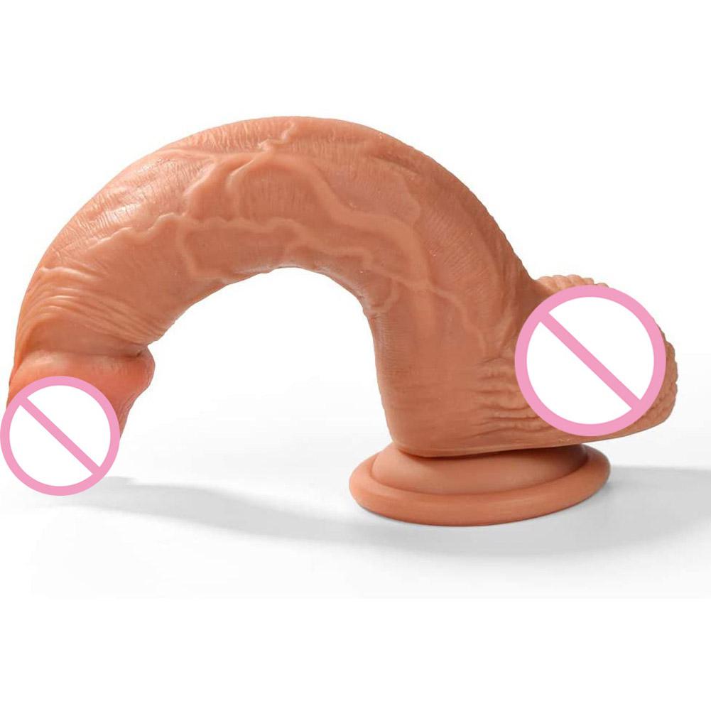 20cm Realistic Dildo with Strong Suction Cup Soft Two Layer Silicone Sex Toy with Plump Testicles Anal Dildo Real Dong