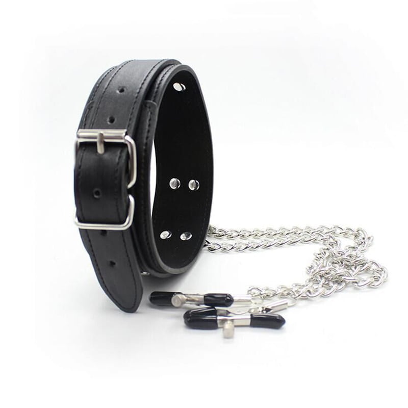 BDSM Bondage Erotic Slave Collar Nipple Clamps Leather...