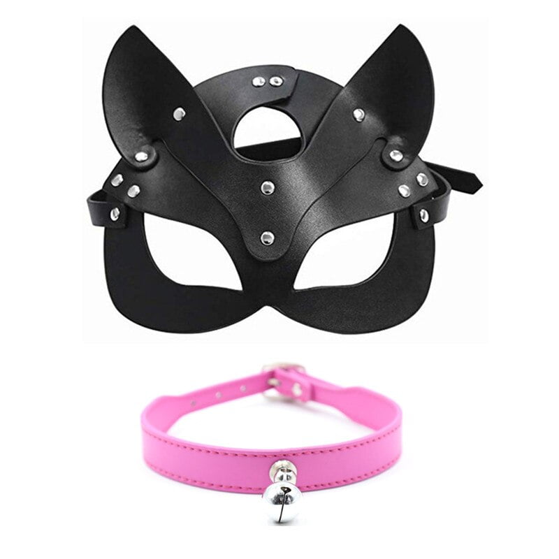 Half Eye Mask Cosplay Face Cat Leather Harness Mask...