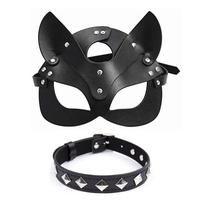 Half Eye Mask Cosplay Face Cat Leather Harness Mask Cosplay Mask Women Leather Funny Cat Mask Black Faux Leather BDSM - Image 5
