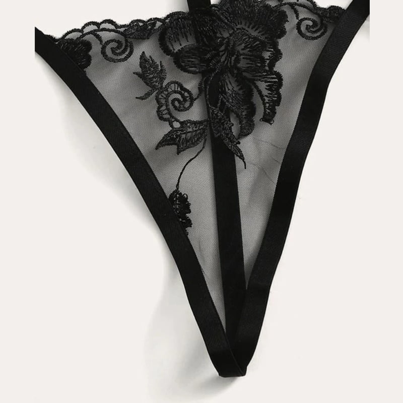 woman Flower Lace Underwire Garter and Thong Sexy Bra Ultrathin Underwear Set Transparent Bra Set Embroidery Lingerie Brassiere - Image 3